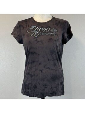 Harley-Davidson Sturgis Tee Shirt Womens Size S Brown Tie-Dye 70th Anniversary